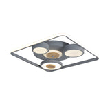 Modern Grey Square Led Ceiling Light With Nordic Iron Finish And Wood Accent