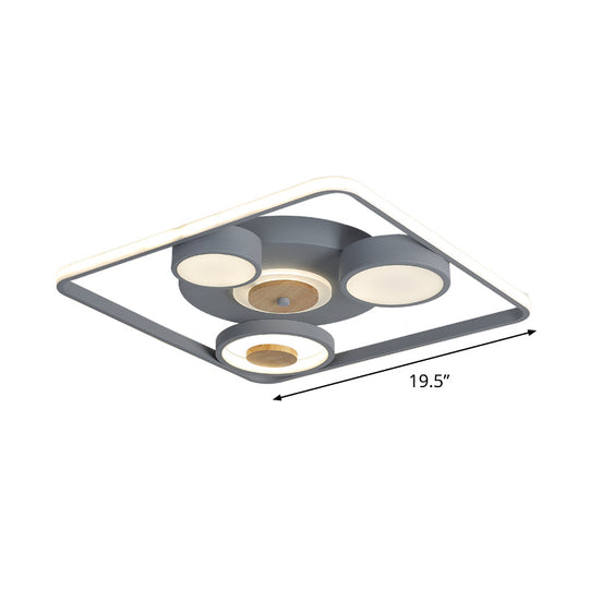 Modern Grey Square Led Ceiling Light With Nordic Iron Finish And Wood Accent