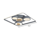 Modern Grey Square Led Ceiling Light With Nordic Iron Finish And Wood Accent