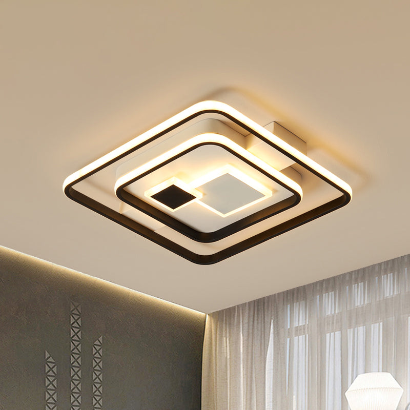Checkered Acrylic Led Flush Mount Ceiling Light: Warm/White Black-White Modern Style 16.5/20.5 Wide