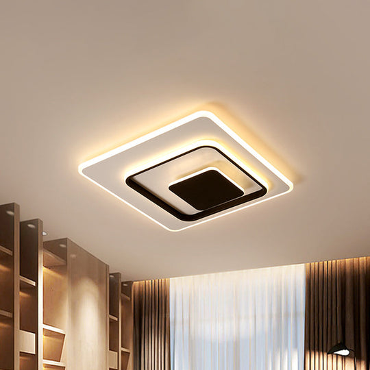 Ultra-Thin Triple Square Flush Light: Acrylic Black & White 16/19.5 Wide Led Ceiling Mount In