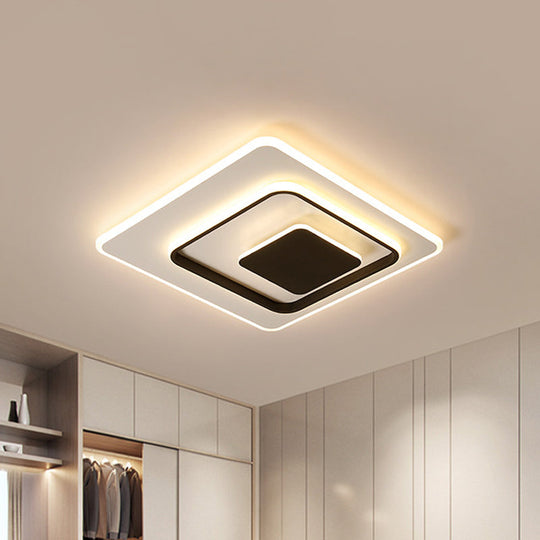 Ultra - Thin Triple Square Flush Light: Acrylic Black & White 16’/19.5’ Wide Led Ceiling Mount