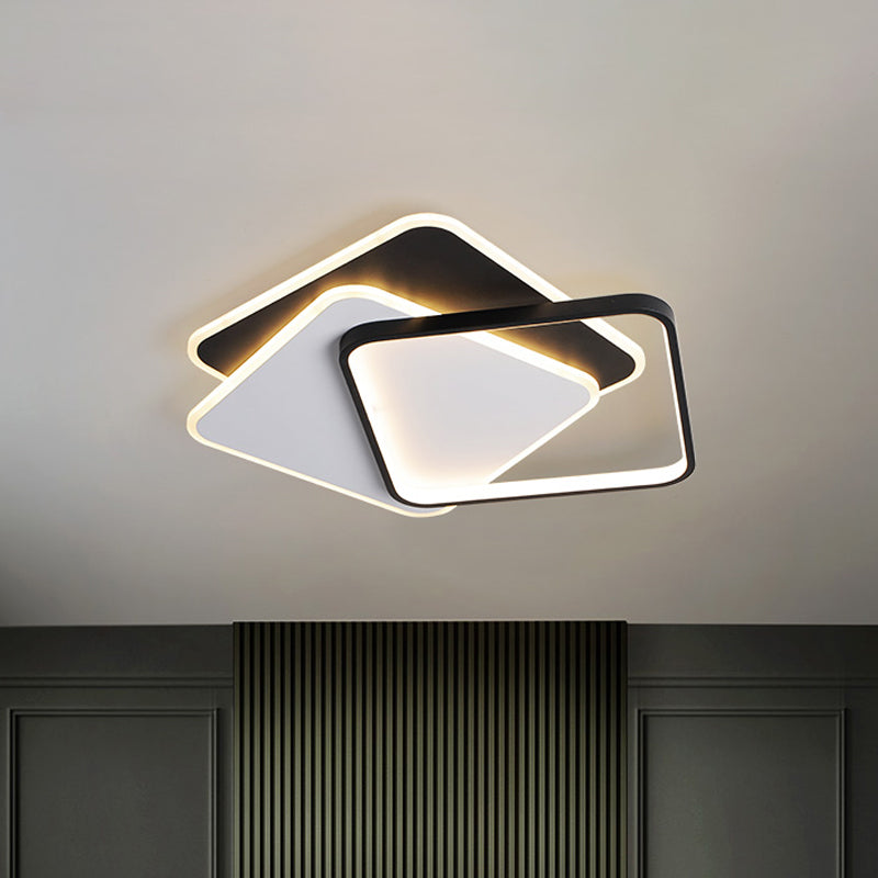 17’/21’ Modern Led Surface Ceiling Lamp - Black - White Spiral Design Square Flushmount / 17’ Warm