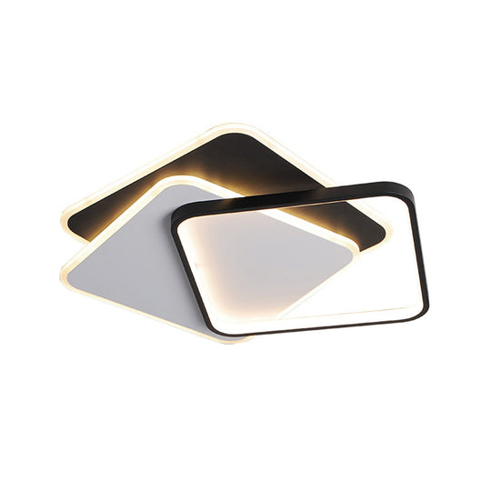 17’/21’ Modern Led Surface Ceiling Lamp - Black - White Spiral Design Square Flushmount