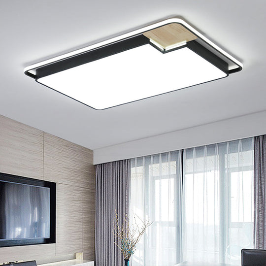 Nordic Acrylic Lounge Led Flush Mount Ceiling Light In Black-Wood Rectangular Splicing Surface Black