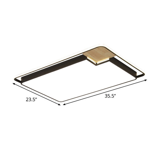 Nordic Acrylic Lounge Led Flush Mount Ceiling Light In Black-Wood Rectangular Splicing Surface