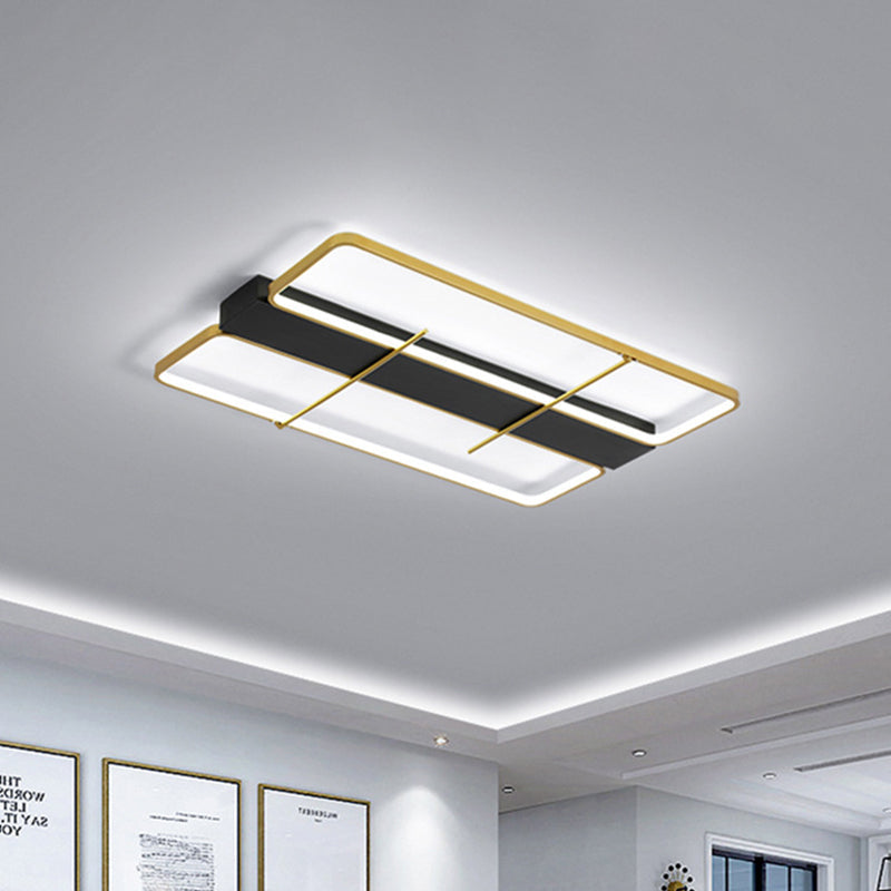 Modern Aluminum Rectangular Led Ceiling Light Fixture In Black And Gold Black-Gold / White