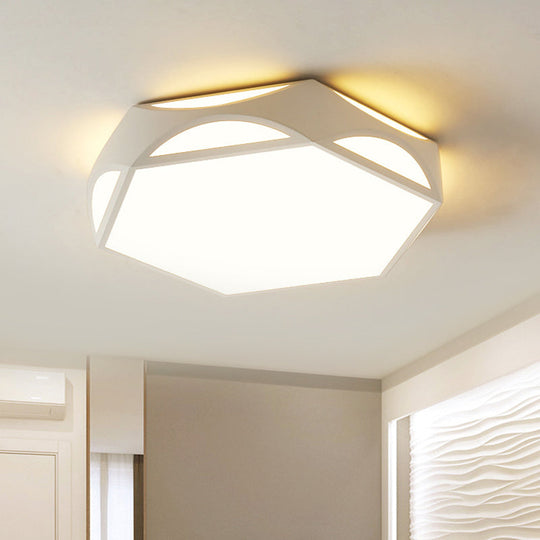 Hexagonal Led Ceiling Light With Acrylic Diffuser And Modern Black/White Iron Finish White