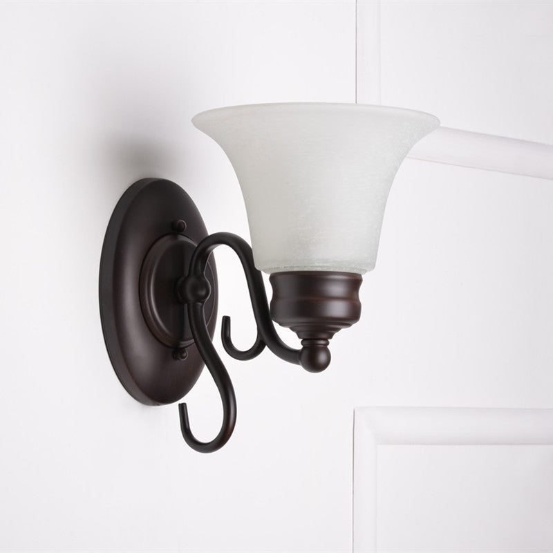 Country Style Bell White Glass Sconce With 1 Light Indoor Wall Mount Fixture In Black