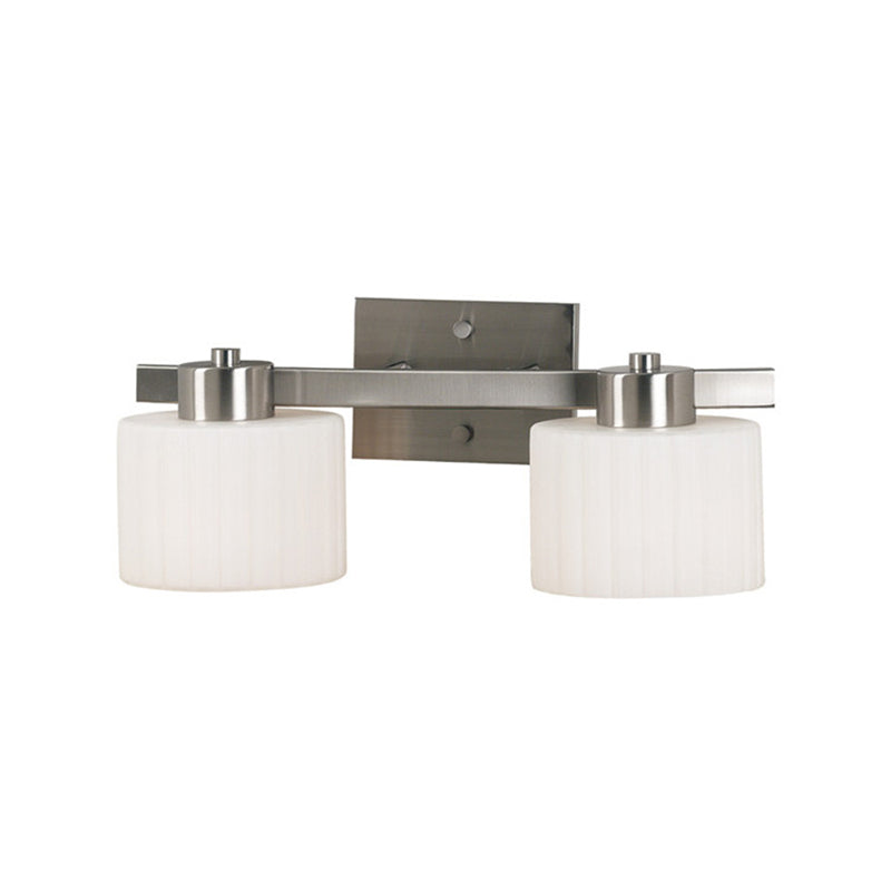 Modern White Ribbed Glass Nickel Sconce Light Fixture - 2-Head Wall Mounted Lamp