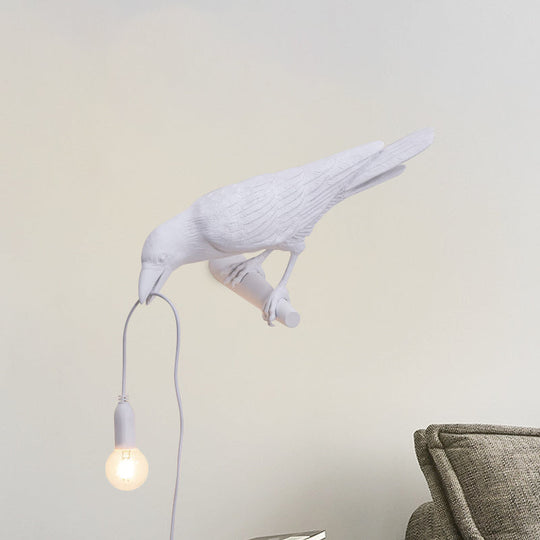 Bird Shape Wall Mount Light - Country Style Resin Sconce Lamp (White/Black Finish) With 1 Bulb White