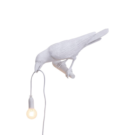 Bird Shape Wall Mount Light - Country Style Resin Sconce Lamp (White/Black Finish) With 1 Bulb