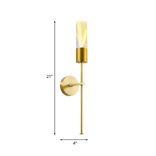 Brass Pencil Arm Led Wall Mounted Lamp With Traditional Ear Of Wheat Deco