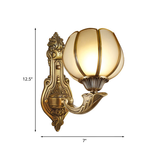Brass Domed Colonial Wall Light With Textured Opal Glass - 1 Fixture