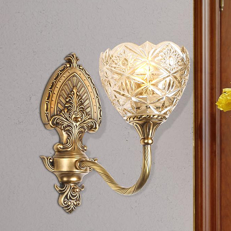 Brass Domed Colonial Wall Light With Textured Opal Glass - 1 Fixture