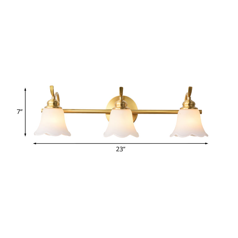 Traditional Brass Bathroom Wall Sconce With Flower Cream Glass Shade - 2/3 Bulbs Vanity Light