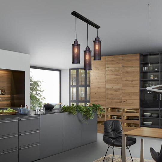 Vintage 3/8 Bulbs Pendant Light With Mesh Shade - Stylish Kitchen Ceiling Fixture In Black 3 /