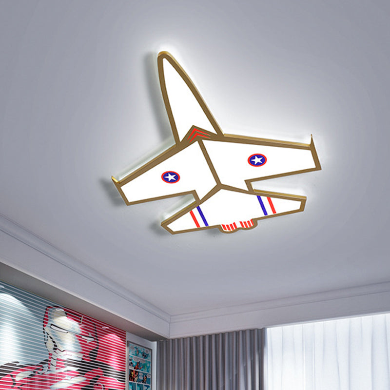 Kids Golden Jet Flushmount Ceiling Light With Acrylic Led For Boys Bedroom (Warm/White) Gold / White
