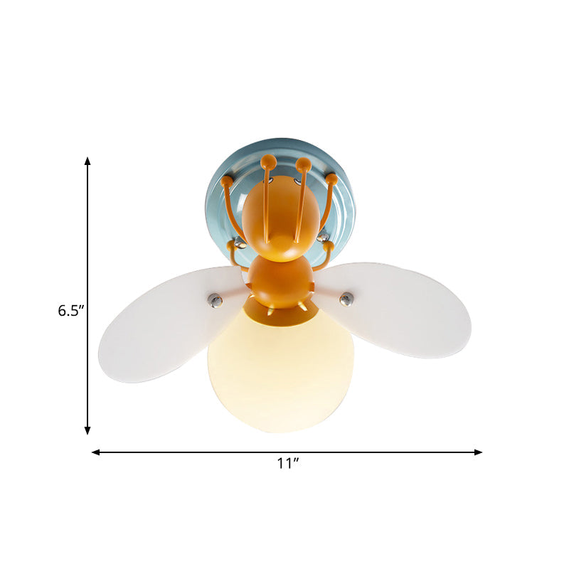 Kids Firefly Orange Glass Semi Flush Ceiling Light For Corridor