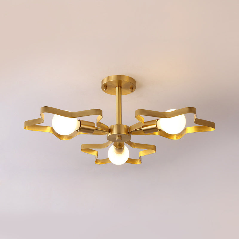 Kid Gold Pentagram Semi Flush Ceiling Light With Metal Frame - 3/4/5 - Head Flushmount