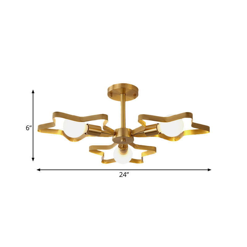 Kid Gold Pentagram Semi Flush Ceiling Light With Metal Frame - 3/4/5 - Head Flushmount