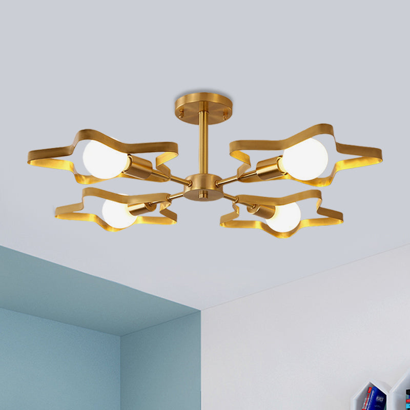 Kid Gold Pentagram Semi Flush Ceiling Light With Metal Frame - 3/4/5 - Head Flushmount 4 /