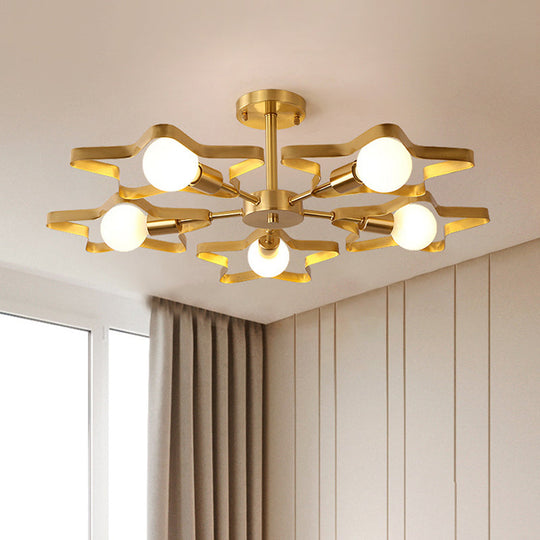 Kid Gold Pentagram Semi Flush Ceiling Light With Metal Frame - 3/4/5 - Head Flushmount