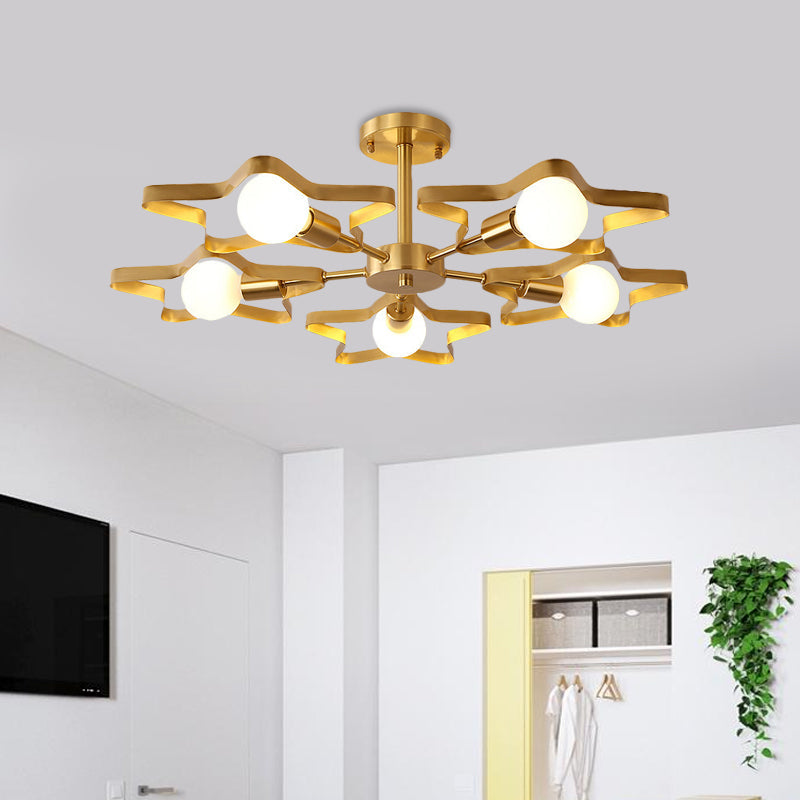 Kid Gold Pentagram Semi Flush Ceiling Light With Metal Frame - 3/4/5 - Head Flushmount