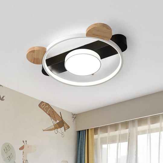 Bear Design Acrylic Led Ceiling Flush Light - Cartoon White/Green Wood Finish