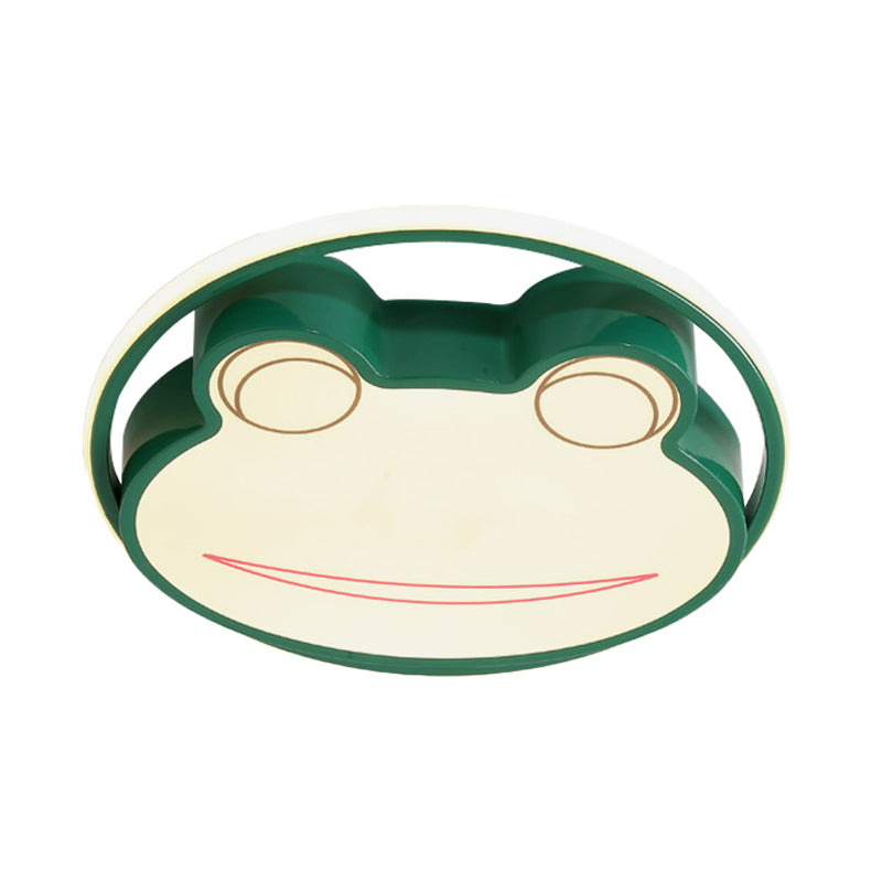Frog Cartoon Thin Flush Mount Acrylic Nursery Led Ceiling Lamp In Green Warm/White Light
