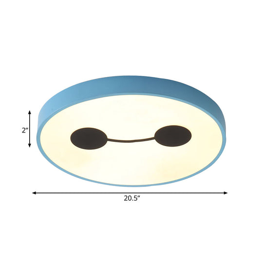 Cartoon Character Led Flush Mount Ceiling Light In Blue With Warm/White Lighting