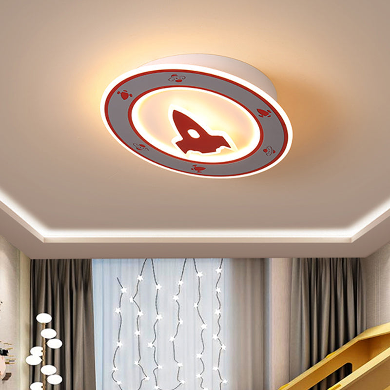 Rocket Led Ceiling Light For Boys’ Room - Acrylic Flush Mount Fixture In Blue/Red Red