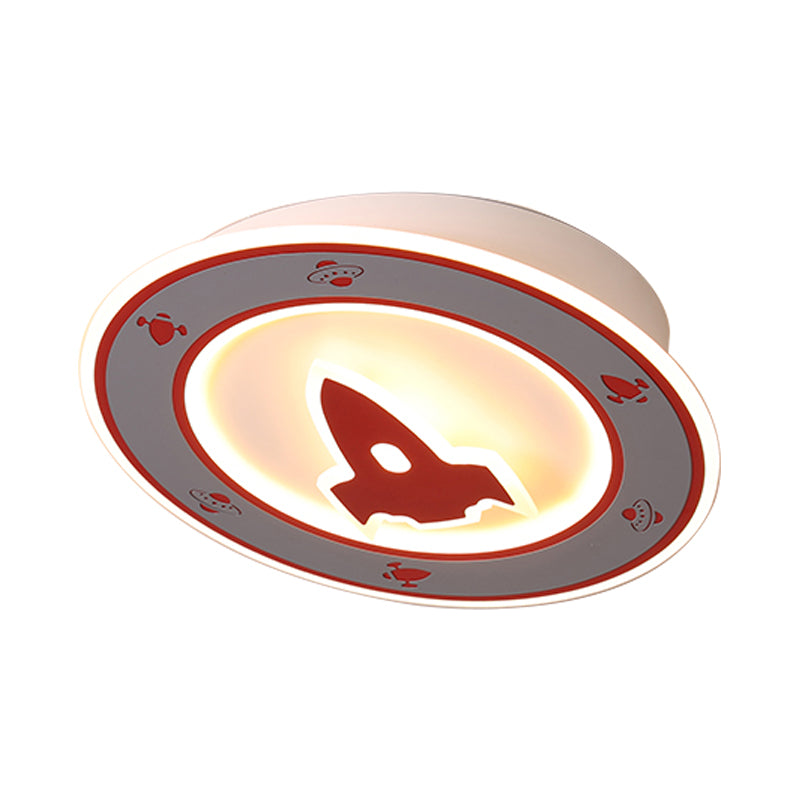 Rocket Led Ceiling Light For Boys Room - Acrylic Flush Mount Fixture In Blue/Red