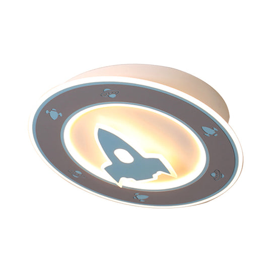 Rocket Led Ceiling Light For Boys Room - Acrylic Flush Mount Fixture In Blue/Red