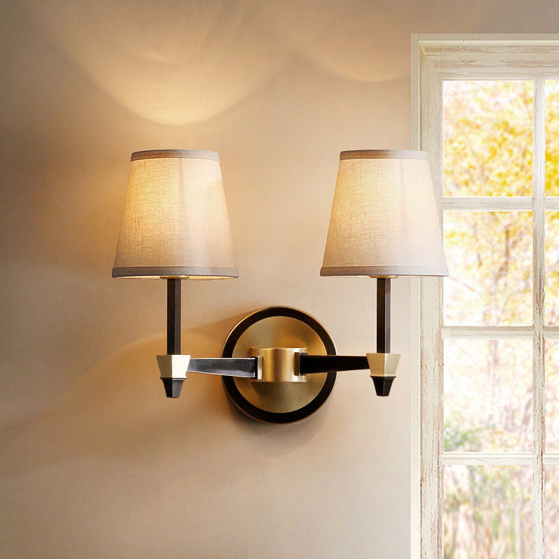 Fabric Conic Wall Light Sconce - Country Style 1/2-Head Living Room Lighting In Black