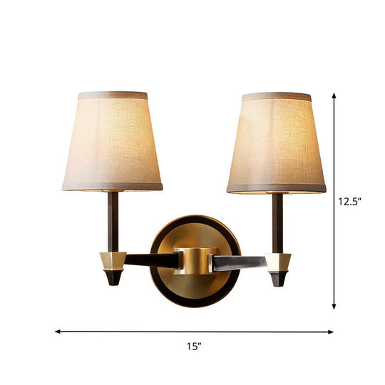 Fabric Conic Wall Light Sconce - Country Style 1/2-Head Living Room Lighting In Black