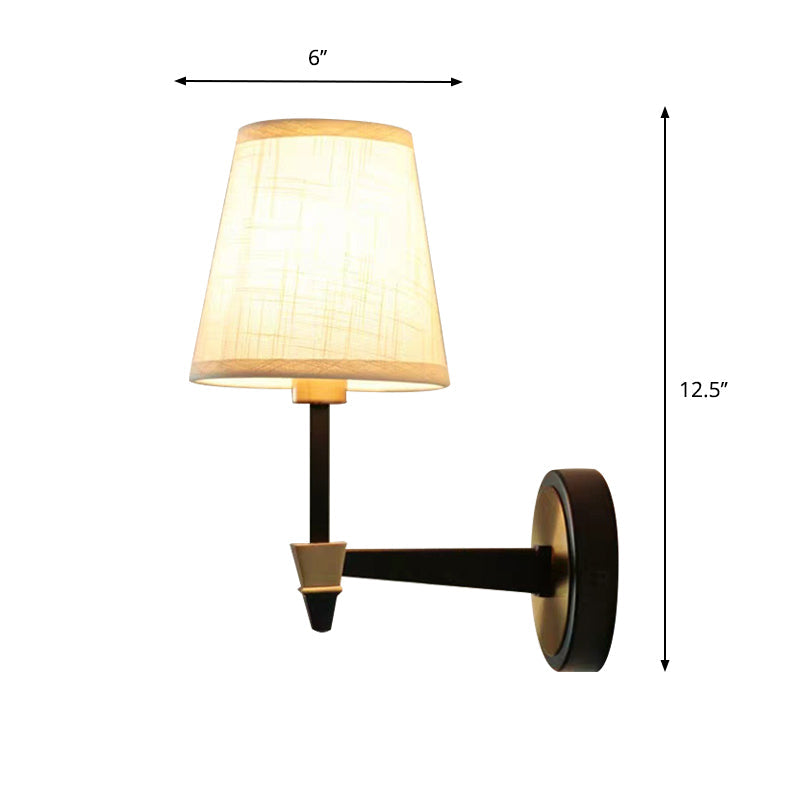 Fabric Conic Wall Light Sconce - Country Style 1/2-Head Living Room Lighting In Black