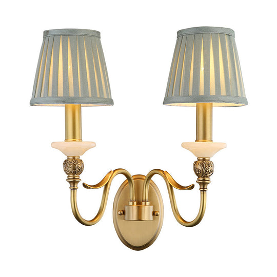 Retro Brass Finish Wall Light Sconce - 2 Heads Tapered Design For Living Room