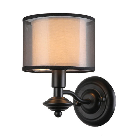 Retro Black Double Drum Shade Corridor Sconce Light Fixture - Fabric Wall Lighting Idea