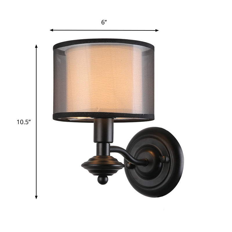 Retro Black Double Drum Shade Corridor Sconce Light Fixture - Fabric Wall Lighting Idea