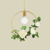 Gold Iron Warehouse Pendant Light With Artistic Deco - Rectangle/Round Frame 1 Head For Living Room