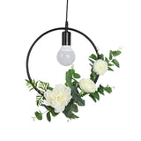 1 Bulb Artificial Flower Ceiling Pendant: Triangle/Round/Square Frame Loft Style Black Iron Down