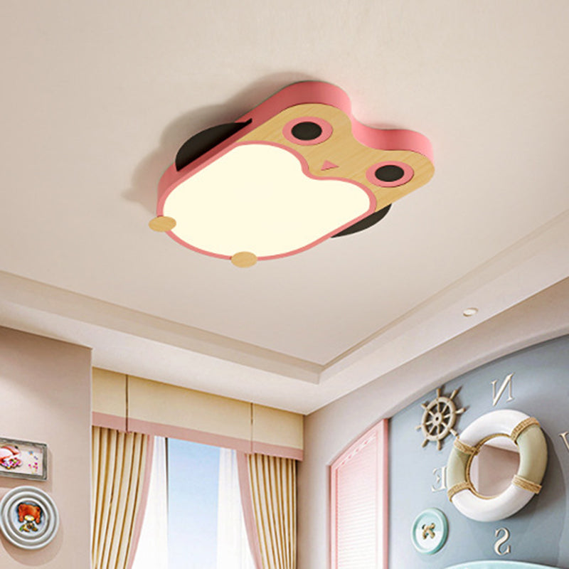 Cartoon Owl Led Flush Mount Lamp For Child Room - Thin Iron Ceiling Light In White/Pink/Blue With