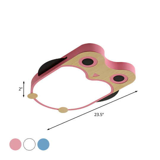 Cartoon Owl Led Flush Mount Lamp For Child Room - Thin Iron Ceiling Light In White/Pink/Blue With