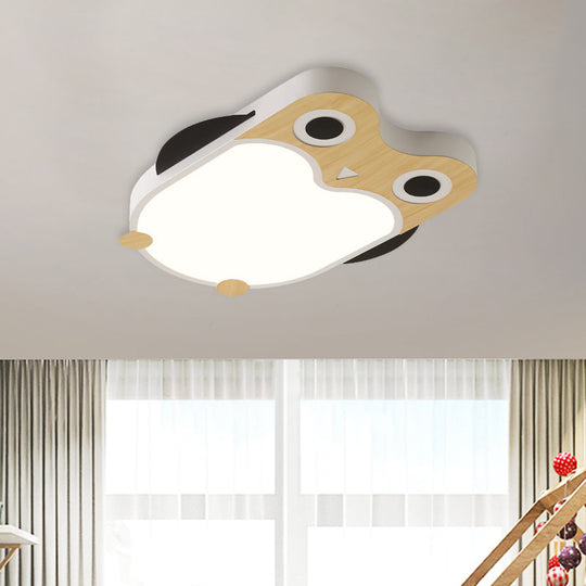 Cartoon Owl Led Flush Mount Lamp For Child Room - Thin Iron Ceiling Light In White/Pink/Blue With