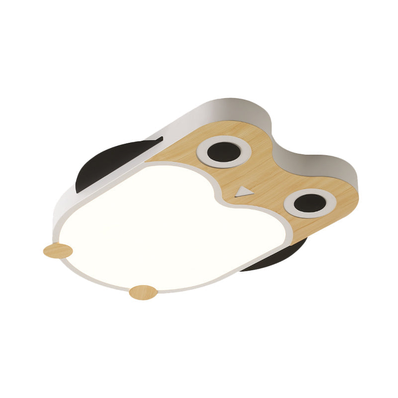 Cartoon Owl Led Flush Mount Lamp For Child Room - Thin Iron Ceiling Light In White/Pink/Blue With