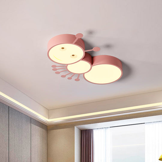 Ant Baby Led Ceiling Lamp In White/Pink/Blue - Cartoon Iron Flush Mount Lighting