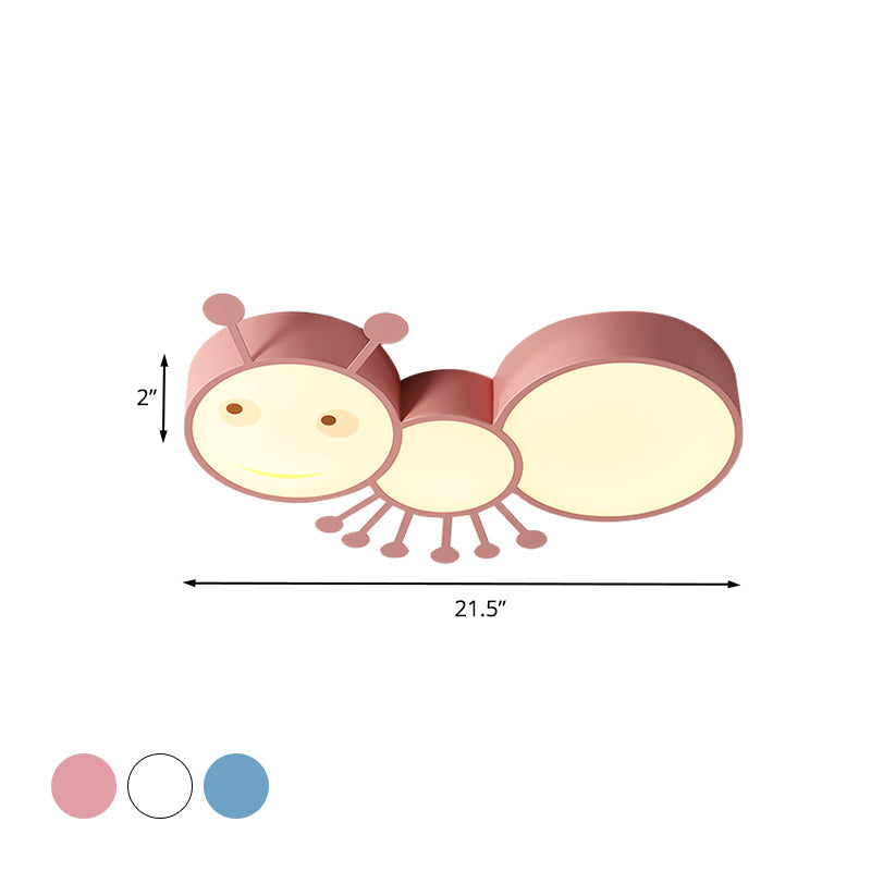 Ant Baby Led Ceiling Lamp In White/Pink/Blue - Cartoon Iron Flush Mount Lighting