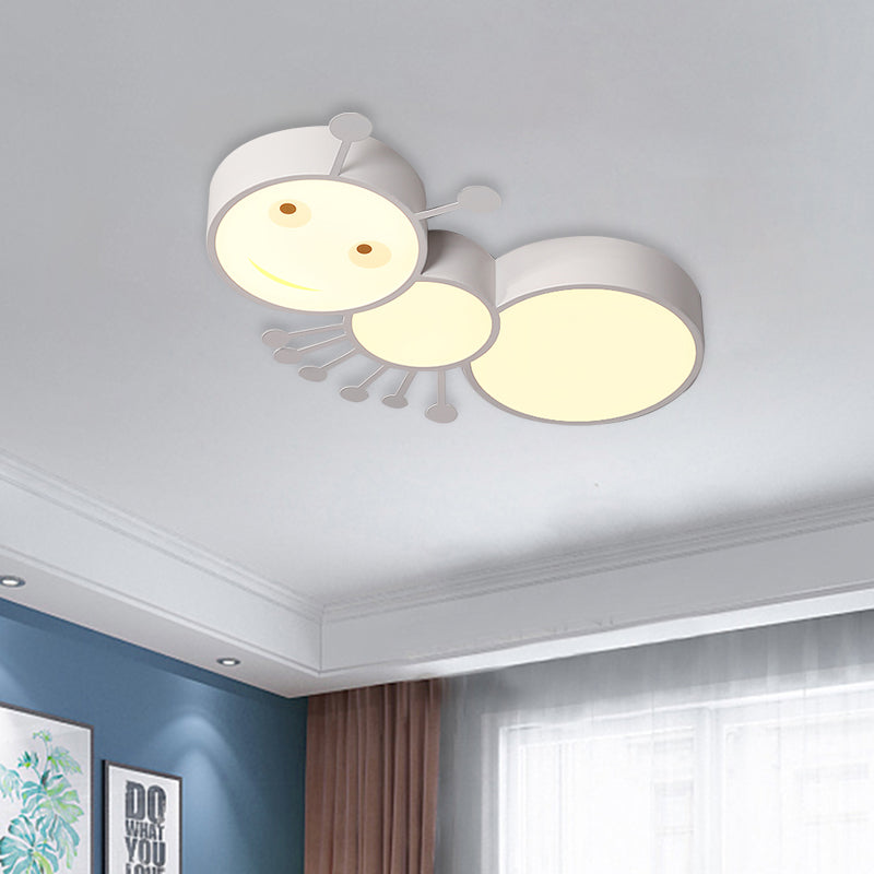 Ant Baby Led Ceiling Lamp In White/Pink/Blue - Cartoon Iron Flush Mount Lighting