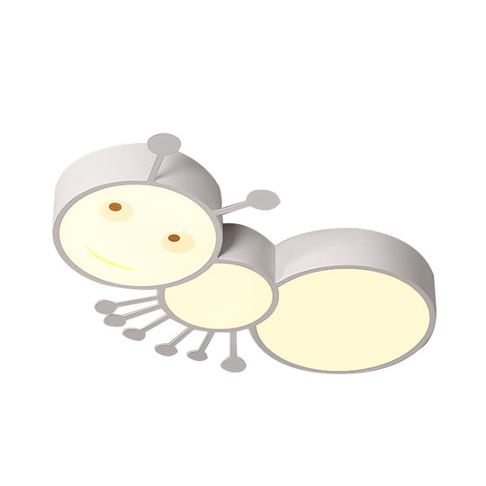 Ant Baby Led Ceiling Lamp In White/Pink/Blue - Cartoon Iron Flush Mount Lighting